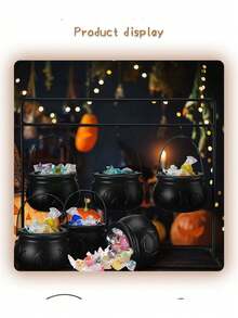 1pc-6pcs Halloween Witch Pumpkin Lantern, Black Flame Candy Bucket, Ghost Bucket, Pumpkin Bucket, Performance Decoration Props