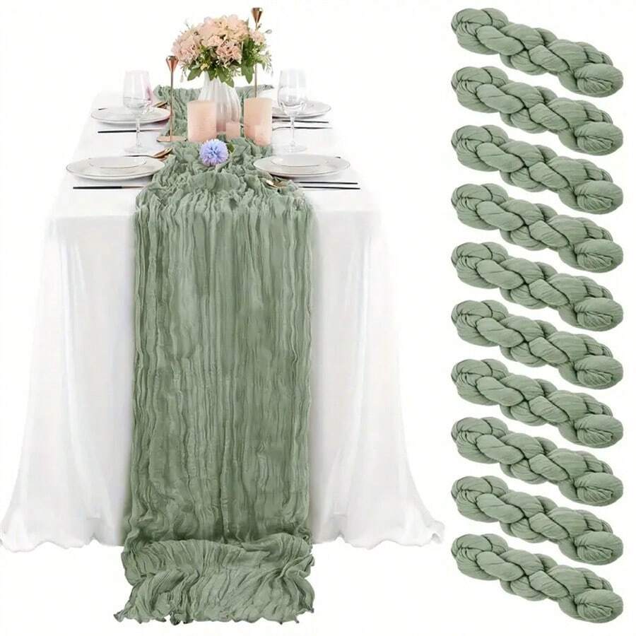 5/10pcs Sage Green Cheesecloth Table Runner, Solid Color Rustic Gauze Polyester Rectangular Bridal Shower Wedding Party Reception Boho Decor