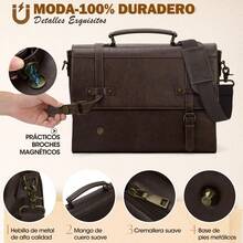 Portafolio para Hombre de 17 Pulgadas - Maletín Impermeable de Cuero y Cuero Sintético, Vintage, con Bandolera Ajustable, Antirrobo y Compartimento para Laptop - Nuev Café - Ver 6