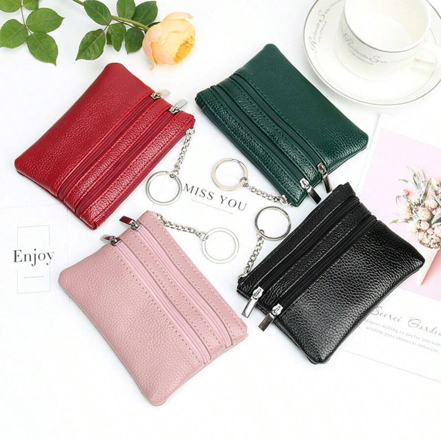 1 Pure Color Mini Coin Zippered Wallet-A Minimalist Texture, Versatile Lightweight Women's Card Holder, Portable Keychain Handbag, Sleek Design, Retro Mini Wallet With Keyring. - Nhiều màu - Xem 1
