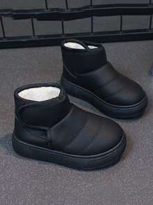 1 Pair Baby Fashionable Snow Boots, Unisex, Rubber Non-Slip Sole, One-Push Magic Tape, Solid Color, Outdoor Baby Boots