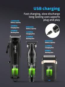 HIENA Professional Men's Hair Clipper And Shaver Set, 5-Piece/3 PiecesSingle Unit Optional, USB Rechargeable Cordless Hair Clipper With LED Display, Lithium Battery, Mini Body, Multiple Accessories, Suitable For Beginner Barbers And Home Use, Exquisite Gift Box Packaging, Create Your Own Men's Hair Clipper Set - Black - View 8
