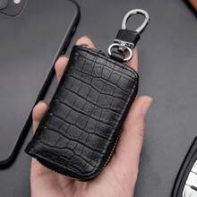 1 Piece Car Key Case Business Universal Crocodile Print Protective Cover Zipper Car Key Storage Bag Interior Product Storage Organizer