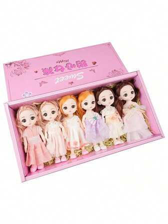 6件/盒儿童多关节时尚娃娃玩具套装（女孩适用）