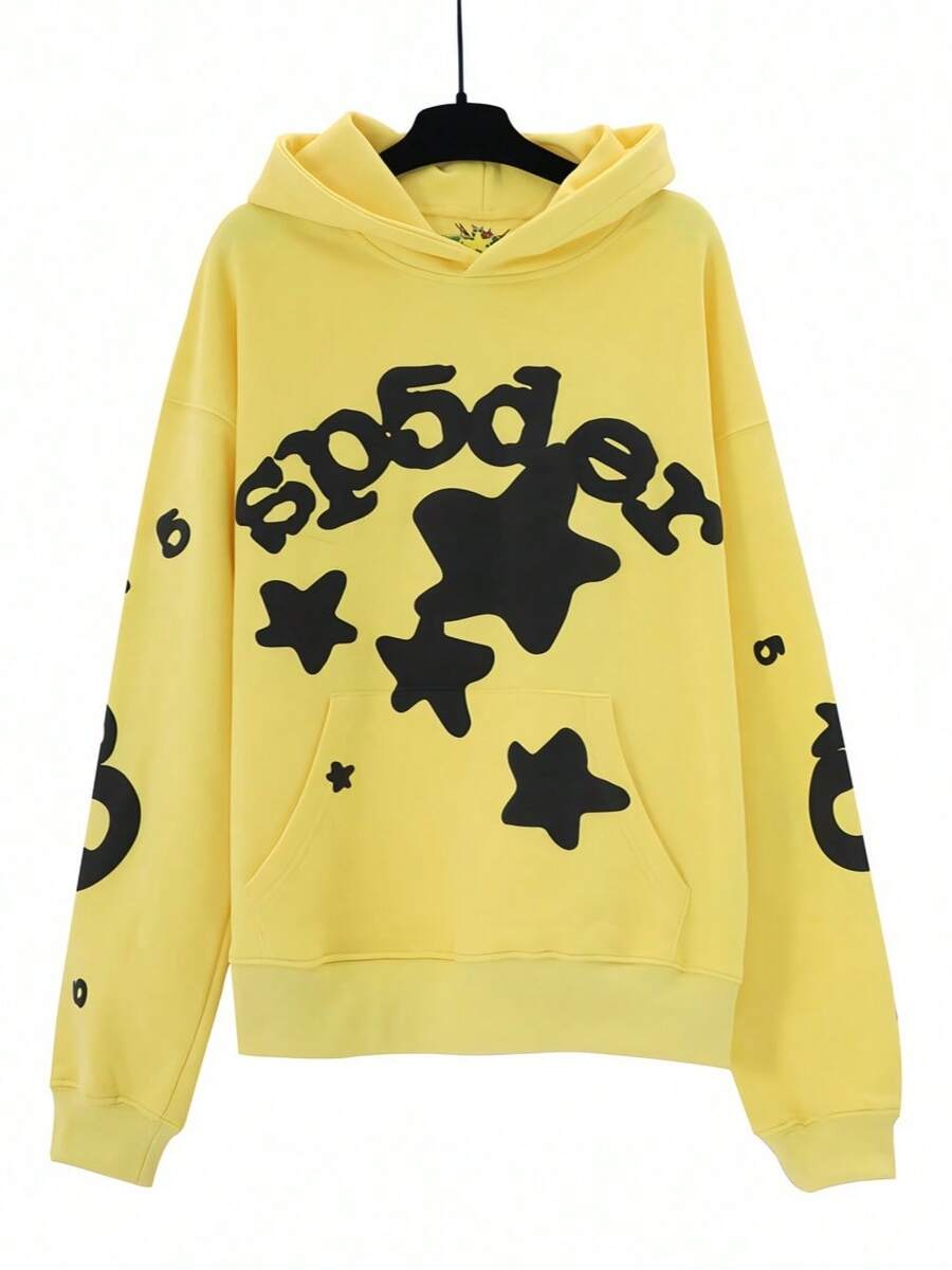 Y2k Brand Sp5der 555 Loose Spider Web  High Street Hip Hop Long Sleeve Men's And Women's Hoodies Sweater Jacket - 鵝黃色 - 查看 1