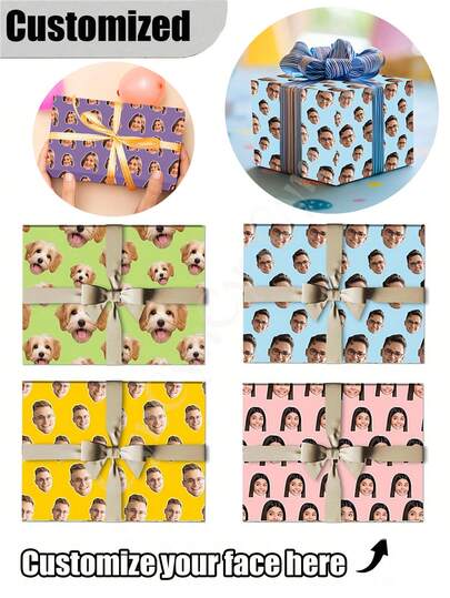 Personalized Fun Photo Wrapping Paper, Customized Face Gift Wrapping Paper, Multiple Colors Available, Birthday Wrapping Paper, Anniversary Wrapping Paper, Your Photo Wrapping Roll