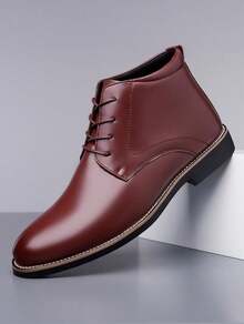 Men's Formal Lace Up Chukka Ankle Boots, Faux Leather Pointed Toe Non-Slip Wear-Resistant Sole Business Dress Boots For Office Work Wedding Daily Commute Fall Winter Occasions - màu nâu - Xem 1