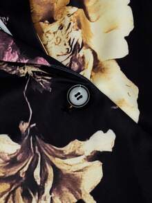 HOMEYEE Floral Print Single Button Blazer - Black - View 5