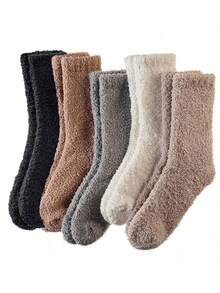 2/3/4/5 双装珊瑚绒女袜，柔软舒适，居家休闲袜，适合秋冬季节穿着，均码，适合 35-43 码。 - 彩色 - 查看 13