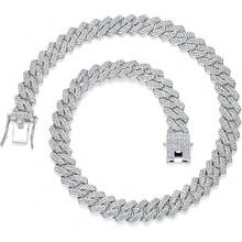 1pc Hip-Hop Style Jewelry Cuban Chain, Exaggerated Rap Geometric Full Diamond Inlaid Accessories, Men's And Women's Necklaces, A Gift For Boyfriends - Bạc - Xem 14