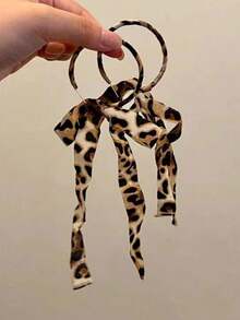 Autumn Leopard Print Tassel Bow Decor Large Hoop Earrings, Lightweight Luxurious Elegant Hoops (Leopard Pattern Random)