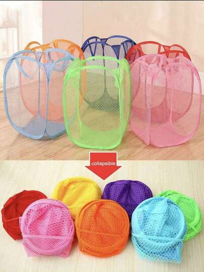 سلة غسيل كبيرة السعة قابلة للطي بمقبض، سلة غسيل من الشبك، لتخزين الملابس القذرة، حل منزلي مريح