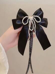 1pc Bow Hair Clip With Pearl Pendant, Elegant Lady's Hair Accessory Suitable For Daily Wear, Literary & Feminine Style, Exquisite Gift For Loved Ones, Multi-Purpose Hair Clip For Daily & Special Occasions, Claw Clips, Hair Claws, Hair Slide, Hair Barrettes