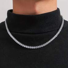 1pc Men's Diamond Necklace, Suitable For Daily Wear - Silver - View 1