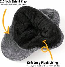 Gorro de invierno con ala y orejeras, gorro de punto forrado de forro polar cálido para exteriores, gorros de calcetín para hombres y mujeres - Negro - Ver 9