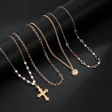 Gold Layered Cross Necklaces For Women, Stack Choker Vintage Pendant Cross Rhinestone Stacking Virgin Mary Necklace Dainty Waterproof Non Tarnish Summer Beachy Jewelry Gifts - 男士項鍊 - 查看 5
