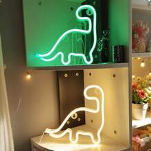 1 pezzo Lampada da parete al neon a forma di dinosauro a LED, decorazione per la camera dei bambini, luce d'atmosfera, alimentata a batteria e USB, per casa, festa, luci da fata romantiche, decorazione camera da letto