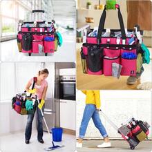 Extra Large Rolling Cleaning Caddy Bag With Detachable Foldable Trolley Portable Cleaning Cart For Housekeeping Cleaning Caddy With Adjustable Shoulder Strap And Multiple Storage Pockets - RoseRed - View 2