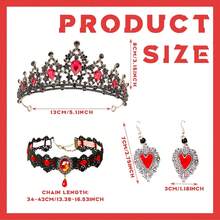 3 Pcs/Set Queen Cosplay Costume Accessories Includes Gold Crown Headband Heart Rhinestone Scepter Red Heart Drop Earrings For Women Cosplay Party Costume