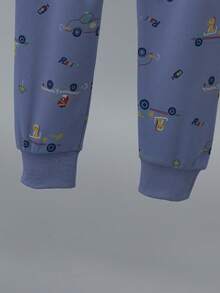 2 件套幼儿男童卡通赛车印花加厚长袖上衣和长裤睡衣套装，秋冬 - 彩色 - 查看 7