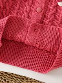 2pcs Girls Knitted Cardigan Sweater & Skirt Set, Warm Outfit For Autumn/Winter, Birthday Gift - Hot Pink - View 4