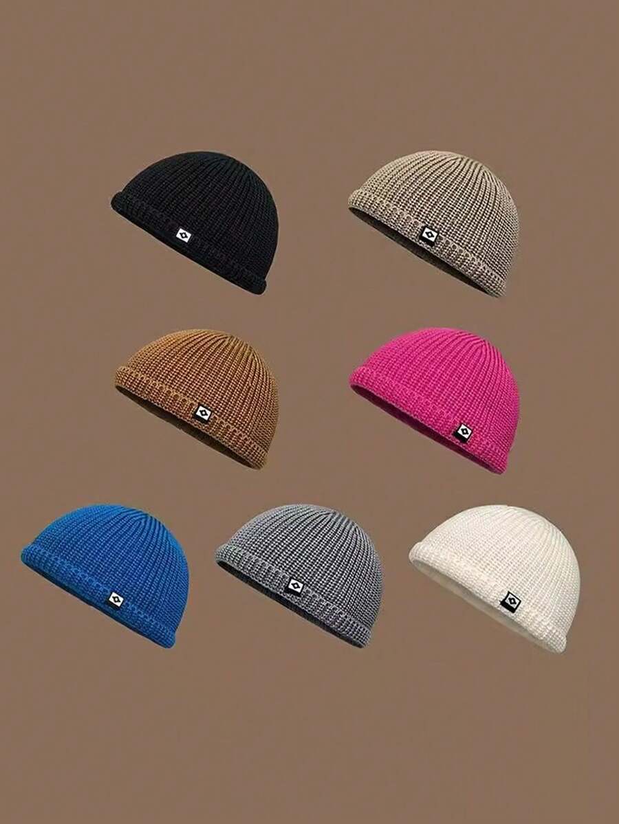 1 Peça Gorro de Pescador Simples, Boné de Malha de Cor Sólida Unissex, Chapéu de Proteção Contra Frio Estiloso, Gorro de Algema para Homens e Mulheres no Outono - Multicolorido - Visão 1