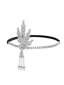 1pc Vintage 1920s Gatsby Inspired Feather-Shape Rhinestone Headband – Alloy Women's Hair Accessory For Elegant Occasions And Unique Gift Idea Valentine's Day Accessories - Multicolor - View 3