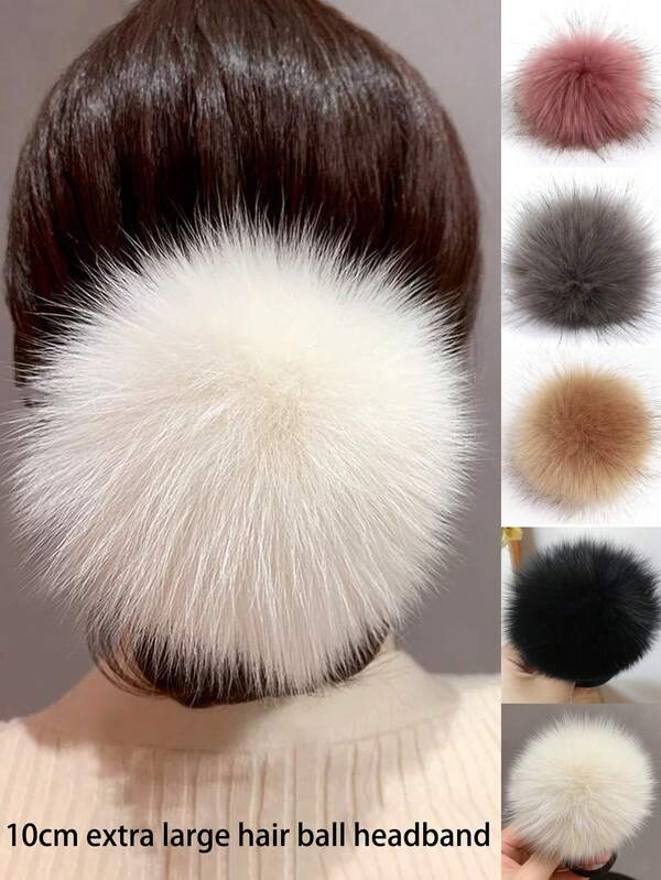 1pc Premium Fuzzy Ball Hair Scrunchie, Fox Fur Ball Hair Tie, Elastic Hair Tie, Hair Accessory (Fur Ball Diameter: 10cm) Head Accessories Rubber Bands Ponytail Holder