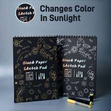 1PC Color-Changing Gold/Silver Blocking Black Card Paper Sketchbook, Changes Color In Sunlight, Spiral Coil Binding Tear-Off Loose-Leaf, Black Card Paper Painting Book, 25 Sheets(50 Pages) Each, Pure Black Paper 150gsm, Spiral Coil Binding Tear-Off Loose-Leaf, Suitable For Sketching Painting And Shorthand Notebooks, Suitable For Artists And Lovers Of Coloring, Drawing, Thick Hard Cardstock For Art, Crafts, School Supplies - Black - View 12