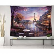 QGHOT Vintage Paris Tapestry Eiffel Tower Backdrop French Cityscape Tapestry Wall Hanging Cafe Decor Romantic City Scenery Wall Art For Bedroom Paris Themed Party Decorations 59.1"X51.2"-7184 - A - 查看 3