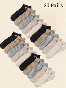 1/20 双装 女士条纹爱心户外运动休闲短袜 圣诞礼物 - 彩色 - 查看 7