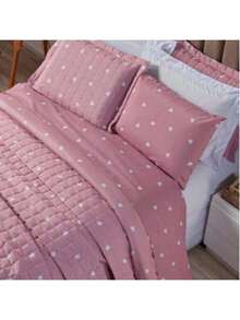 Printed Bed Sheet Set 4 Pieces 100% COTTON Single Double Queen King Palito Stitch - 粉紅心白 - 查看 1