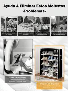 Zapatero Organizador 4/5/6/7/8/9 niveles con cubierta antipolvo, Estructuras de Acero y Conectores de Plástico, Para Almacenar y Guardar los Zapatos - 4to piso - Ver 7