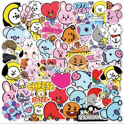 50cute BT Stickers Cartoon Creative Q-Version Korean Big Head Stickers Waterproof Decorative Stickers