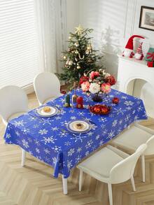 Obrus z tworzywa sztucznego PVC, ozdobiony płatkami śniegu, bałwanami i wzorami Świętego Mikołaja na Boże Narodzenie, odpowiedni do dekoracji blatu kuchennego w okresie Bożego Narodzenia, w 100% wodoodporny, odporny na olej i łatwy do czyszczenia