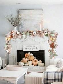 1pc-Fall Maple Leaves Garland, 5. 6Ft Artificial Maple Leaf Autumn Garland Hanging Fall Vines Table Decorations -Durable Reusable For Thanksgiving Home Party Fireplace Wedding Dinner Deco, Home Wedding Party,Home Decor,Table Decoration, Front Door Fall Decoration, Indoor And Outdoor Decoration,Fall Decor,Halloween Decoration,Halloween Decor