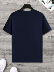 Men's Geometric Mountain Print Casual Short Sleeve T-Shirt Street Fashion - 藏蓝色 - 查看 3
