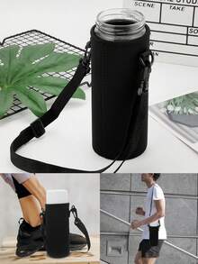 1pc 550-1500ML Sports Water Bottle Case Insulated Bag Initial Letters A-Z Printing Crossbody Cup Protector Sleeve With Strap Adjustable Carrier For Mug Bottle Holder - Black - View 4