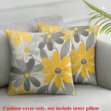2pcs Modern Sunflower Throw Pillow Covers, 45x45cm, Yellow And Gray, Soft Peach Velvet, Machine Washable Zipper Closure, Polyester, Suitable For Sofa, Patio, Porch, Living Room Decor, No Pillow Insert