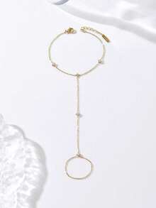 1 chiếc vòng tay xích vàng thanh lịch đính kim cương lấp lánh, thủ công tinh xảo, phụ kiện thời trang dành cho nữ - Vàng - Xem 5