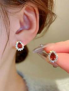 BALMORA 2 Pieces Of Vintage Elegant S925 Sterling Silver Water Droplet Zirconia Earrings For Women To Friend As A Party Or Birthday Gift