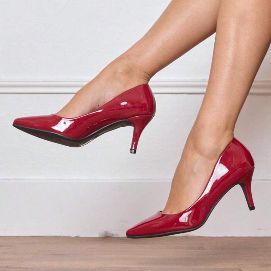 Tacones altos de punta elegantes y brillantes de unicolor para mujer - Rojo - Ver 1