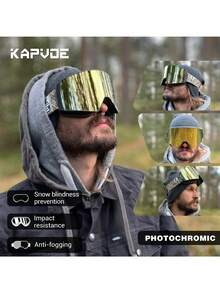 Kapvoe Photochromic Ski Goggle Snow Goggles Snowboard Anti-Fog Mask For Men Women Eyewear Kit Protection Snow Glasses Snowmobile Winter
