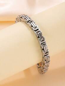 1pc Minimalist Punk Style Stainless Steel Chain Bracelet, Suitable For Men's Daily Wear - Bracelet - View 2