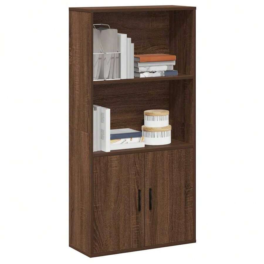 Libreria Larryhot in rovere marrone 60x24x120 cm in legno ingegnerizzato, resistente e durevole, facile da montare, stile decorativo, adattA, Per riporre soprammobili, statuette, libri, piccoli oggetti, ecc. - Castano - Visualizzare 1