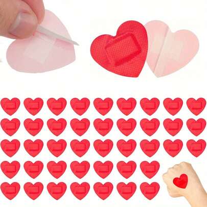 Adhesive Bandages Heart- Shaped Breathable Patches Bandages, Red Cartoon Heart-Shaped Bandages, Flexible Adhesive Colorful Cute Bandages, Gifts, Dress Up