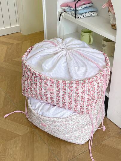 1 pieza Cesta de almacenamiento con cordón acolchado con estilo de ramo de flores para el hogar, cesto de ropa sucia plegable de tela para niños, de gran capacidad, portátil y multifuncional, ideal para almacenamiento de juguetes, ropa, automóvil, artículos varios, edredones, muñecas, decoración del hogar, vida, dormitorio, regalo de fiesta, regalo de cumpleaños, regalo de regreso a la escuela