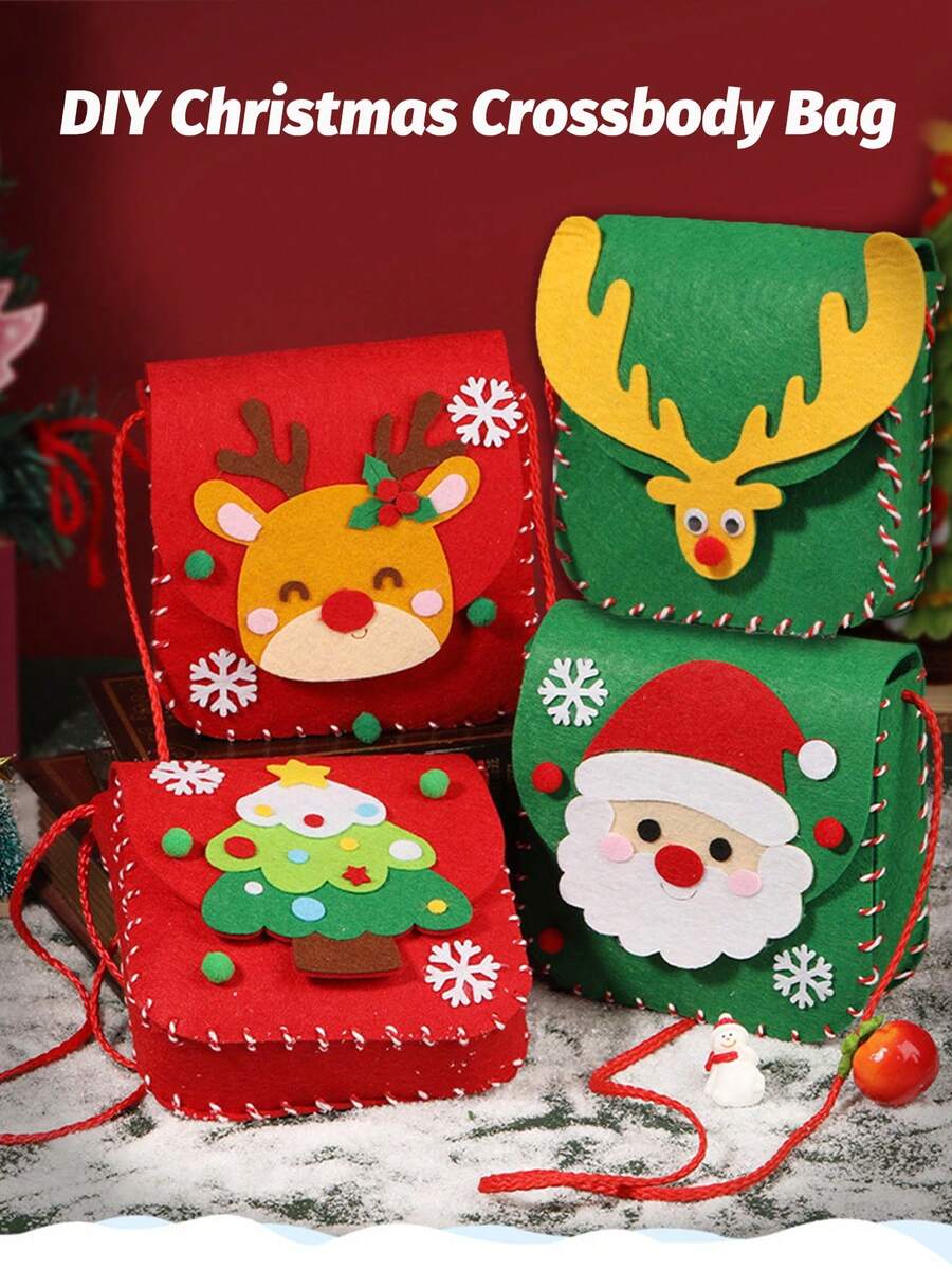 1pc Christmas Gift Bag, Handmade Mini Shoulder Bag, Felt Christmas Gift Bag, DIY Craft Kit, Christmas Eve Apple Bag, Candy Bag, Handmade Gift Suitable For Children