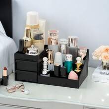 1 pieza Organizador de maquillaje, Caja de almacenamiento de perfumes y cuidado de la piel para el tocador, Soporte de lápiz labial de doble capa, Caja de almacenamiento para dormitorio, Estantería de exhibición, Bolsa de maquillaje, Esencial de viaje - Negro - Ver 8