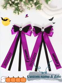 1 Peça Acessório de Cabelo Personalizado com Tema de Halloween para Meninas, Personalizado com Data, Nome ou Designs Engraçados como Morcegos, Abóboras, Laços de Palhaço nas Cores Preto, Amarelo, Roxo. Presente de Halloween Perfeito para Ela